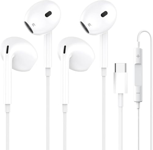 Lot de 2 écouteurs USB C filaires de type C pour iPhone 15 HiFi stéréo réduction du bruit avec micro et contrôle du volume, pour Samsung Galaxy S23 S22 S21 S20, iPhone 15/16/Pro, Google Pixel, OnePlus