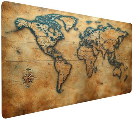 Tapis de Souris XXL 1000x400x3mm Imperméable Carte du Monde Tapis de Bureau Gaming pour Clavier Souris sans Fil Ordinateur Portable, Mouse Pad Paysage Bords Surpiqués Base Antidérapante model-0008
