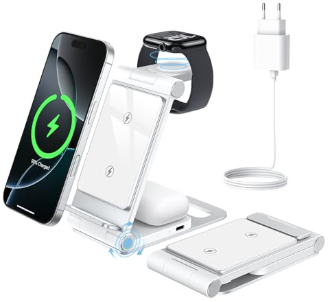 3 in 1 Ladestation für Apple Watch und iPhone Faltbares für iPhone 17 16 15 14 13 12 11 Series, für Apple Watch Ultra SE 11 10 9 8 7 6 5 4 3 2, für AirPods Pro 3 2 mit 18W Netzteil