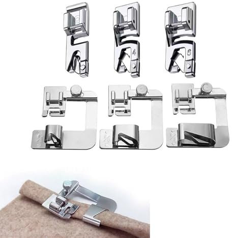 Piedini da Cucito in Acciaio Inox, Macchina da Cucire Piedino Orlatore Universale Piedino per Orlo Arrotolato 4/8 '' 6/8 '' 8/8 '' e 3 Piedini Accessori Cucito per Macchine da Cucire Domestiche