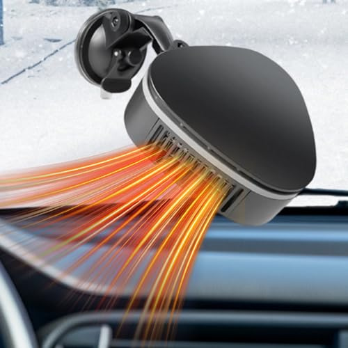 LYPPUL 12V Calentador de Coche, Calefactor para Coche, Calentador Portátil para Coches, Calefactor Coche Mechero, Calefacción de Coches, calentadors y Ventilador de Refrigeración 2 en（Negro）