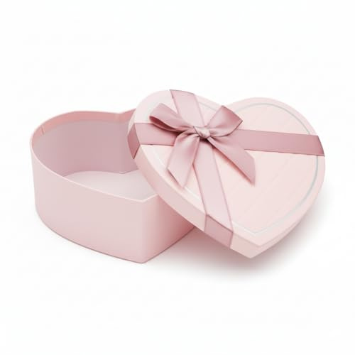 Emartbuy Herzförmige rosa starre Geschenkbox mit Band, 18,5 × 17 × 7,5 cm