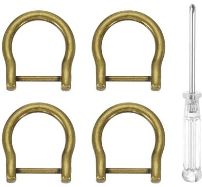 sourcing map 4 anillos en D con grillete atornillado de 3/4 pulgadas de metal en forma de U, semicírculo en D, llavero con destornillador para bricolaje, llavero, collar, accesorios, cobre