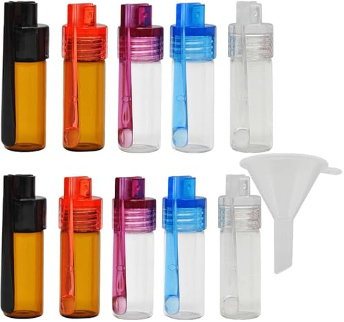 Xusxes 11 Spezie Tascabili in Vetro con Imbuto (5x51 mm) | Mini Barattoli Ermetici per Polveri e Liquidi, Porta Spezie da Viaggio con Imbuto, Adatto per Esterni, Campeggio e Viaggi