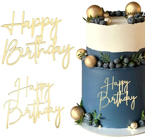 TESGADGETS 2 pezzi Decorazioni per torta Happy Birthday Gold Cake Topper Compleanno Glitter Happy Birthday Decorazioni torta Specchio luccicante Accessori per torta