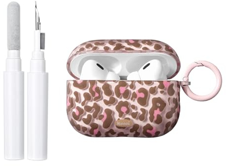 Reownest Custodia per AirPods Pro 3 con kit di pulizia, graziosa custodia trasparente con stampa leopardata in TPU con portachiavi da donna e ragazza, per Airpods Pro 3 - Leopardi rosa