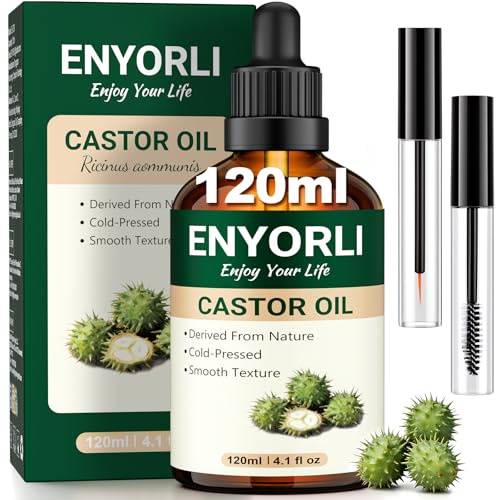 ENYORLI Rizinusöl 120ml Kaltgepresst, für Haar, Wimpern & Haut | Kaltgepresst, vegan, hexanfrei, mit Pipette, Wimpern- & Augenbrauenbürste, für Haar, Haut, Nägel & DIY