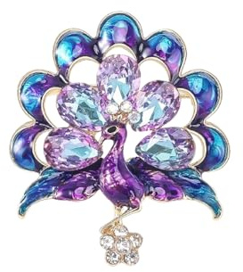 fdsmall Strass Pfauen Brosche Pin Elegante Tierfeder Broschen Vintage Trendy Vogel Pins Hochzeitsfeier Schmuck Souvenir (Purpur1)
