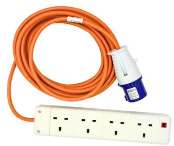 Camping Electric Hook Up Cable Extension Lead 7m 16A to 13A Extension Lead, Heavy Duty 240V Mains Lead Perfect Accessory for Caravans, Campervans, EV, Homes, Motorhomes