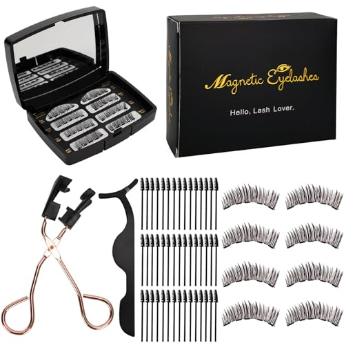 Magnetische Wimpern Set mit Applikator, Künstliche Wimpern Magnetisch mit Applikator & 50 Stück Bürstchen, 2 Paare Wiederverwendbare Magnetwimpern Set Wimpern Natürlich Kein Kleber Erforderlich