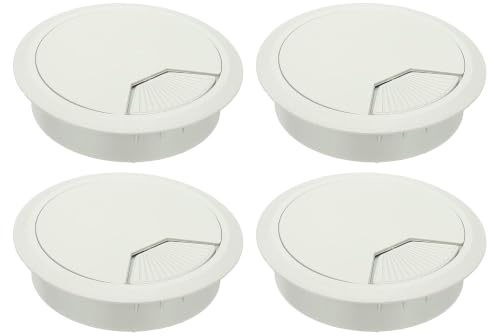 4-Pack Desk Grommet Dust-Proof Thick Plastic Cable Hole Cover, White Desk Plug Hole Cover for Computer Table Wire Organizer, Desk Cable Grommet Set, 60mm (2.4)