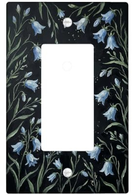 Bellflower Single Rocker Light Switch Cover, Floral Nature-Inspired Leaves Dark Background Spring Blue Plastic Standard Size Accents Wall Switch Plates for Bedroom Bathroom Kitchen Entrance Decor