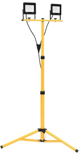 LoogCape LED-strålkastare med stativ 2 x 30 W kall vit, bärbar arbet, väderbeständig byggstrålkastare, 4 200 lm, 120° strålvinkel, höjdjusterbar, perfekt för bygg, trädgård, gård, utomhus