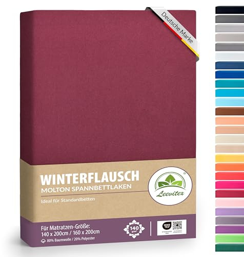 Winter Spannbettlaken | Farbenfrohes Thermo Fleece | Spannbetttuch, Bettlaken in vielen Größen und Farben (140 x 200 cm - 160 x 200 cm, Bordeaux/Weinrot)