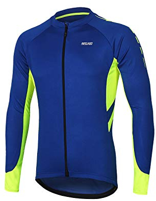 ARSUXEO Radtrikot für Herren, Fahrradtrikot Langarm, Radfahren Shirt, Radsport Trikot MTB Fahrrad-Bekleidung 6030 Blau XXL