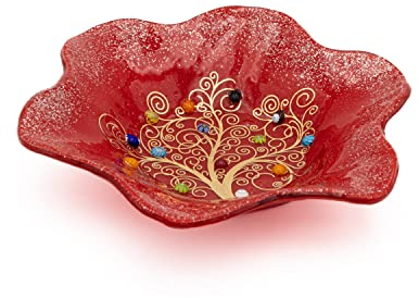Sospiri Venezia Svuotatasca Piatto Soprammobile Ciotola Albero della Vita Vetro Murano Decorato Murrine e Foglia Oro Idea Regalo Realizzato a Mano Made Italy (13x13 cm)
