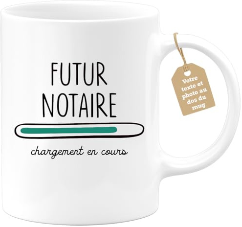 quotedazur Café-Croissant - Mug Personnalisé Tasse Cadeau Noël Futur Notaire Chargement En Cours - Blanc/Céramique