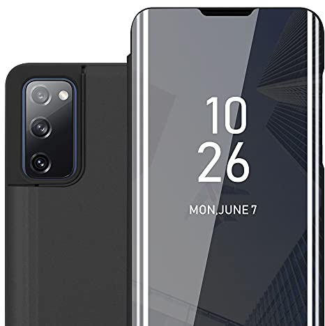 Cadorabo Hülle kompatibel mit Samsung Galaxy S20 FE Schutzhülle TPU Silikon Case 360 View Spiegel, Slim Kratzfest Weiche Gummi mit Rundumschutz Cover Hülle für Galaxy S20 FE in Schwarz