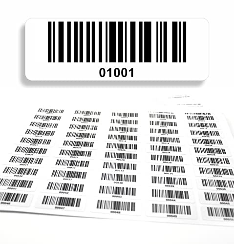Etichette per codici a barre 01001-02000, 5 cifre, 1000 pezzi 50 x 17 mm, etichette per inventario prestampate, autoadesive, prodotto in Germania
