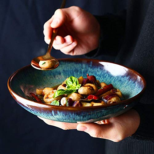 ASDUU Vajilla Creativa vidriada al Horno cretense Platos de cerámica para el hogar de 8 Pulgadas Plato de Sopa de Comida Occidental Cuencos de Sopa