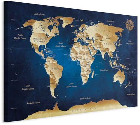 artgeist Canvas Wall Art Print World Map 35x24 in - 1pcs Picture with Acoustic Foam Sound Print Artwork Room Acoustics Soundproofing World Travel Map k-A-0107-b-a
