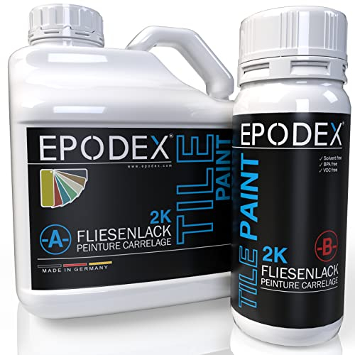 EPODEX PINTURA PARA AZULEJOS 2K – Para azulejos de baño, cocina y más – Apta para suelos y paredes – Blanco, gris, beige y más – 1,8kg (7m² con 2 capas)