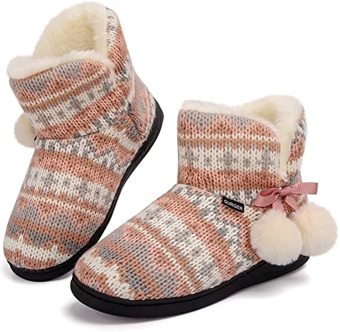 GURGER Zapatillas Casa Niña Invierno Botas Casa Niño Pantuflas de Casa Altas Caliente Peluche Rosa 32 33