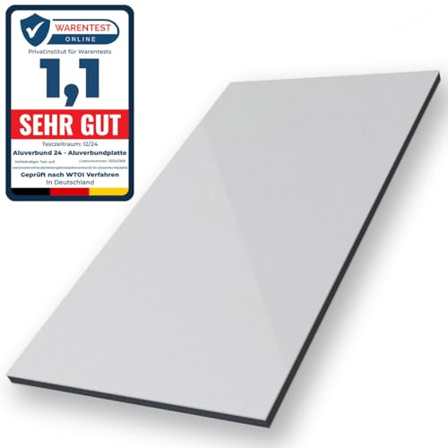 Aluverbund 24 Aluverbundplatte, Aluminium Platte, 3mm dick, Silber-Metallic/RAL9006, 40x80cm