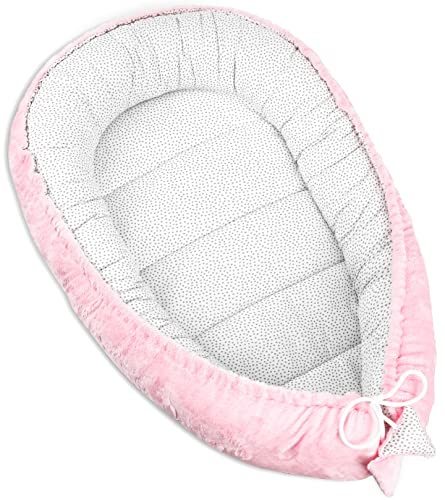 PIMKO Babybo dubbelsidigt plyschbo för bebis, gosigt bo babykokong för spädbarn och nyfödda, babybo för flickor, pojke, ultramjuk babysäng – rosa plysch