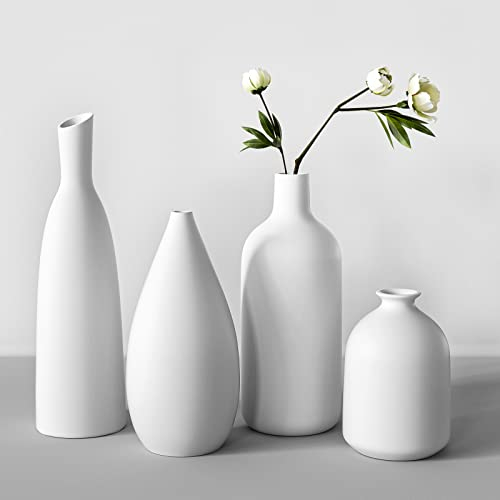Vasen Keramik 4er Set 22+19+17+11cm Höhe, Blumenvasen Moderne Deko Aesthetic, Vasen für Pampasgras Blumen Tischdeko Tulpenvase Bücherregal Kaminsims Wohnzimmer Schlafzimmer Büro Hochzeit Geschenk