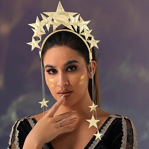 Yean Star Stirnband Gold Mary Halo Krone Haarreifen Sterne Göttin Kopfbedeckungen für Weihnachten Party Rave