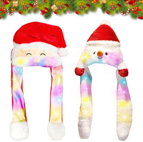 Qunkun Weihnachtsmütze, LED PlüschWeihnachtsmütze, Weihnachts MützePlüsch, Weihnachtsmann Plüsch Hut, Nikolausmützen, Lustiger Weihnachtsmütze mit Beweglichen Ohren Santa Hat für Erwachsene Kinder