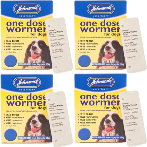 One Dose Worming Tablets for Dogs - Size 2 for Medium Dogs (4 Pack)