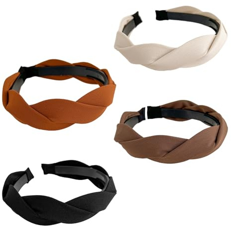 4-pack flätade pannband i sammet för flickor, elastiska hårband för kvinnor, breda flätade pannband