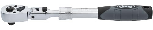 Vigor carraca telescópica articulada reversible V6638N, cuadradillo de 3/8 pulgadas, extensible de 250-350 mm, cabeza giratoria 180 grados, 90 dientes, ángulo de maniobra de 4 grados