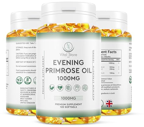Evening Primrose Oil 1000MG - 4 Month Suuply - Omega 6 & 9 - Vegan Evening Primrose Oil 1000MG