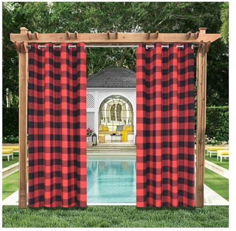 Outdoorvorhänge Wetterfest Outdoor Vorhang Blickdicht Ösen Vorhänge Wasserdicht Sonnenschutz Terrassen Sichtschutz Vorhang für Balkon Pavillon Pergola, 2 Stück,200 * 120cm（W*H）