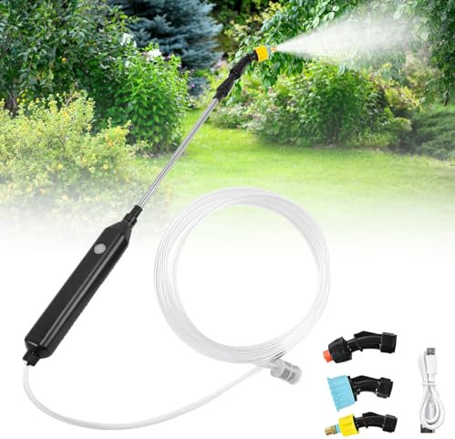 Vaileal Spruzzatore elettrico per piante, spruzzatore elettrico a pressione, a batteria, con tubo da 5 m, ricaricabile e portatile, per giardino, prato, cortile