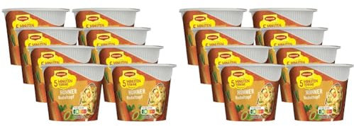 MAGGI 5 Minuten Terrine Hühner Nudeltopf, leckeres Fertiggericht, Instant-Nudeln, mit Huhn, 16er Pack (8 x 41g)