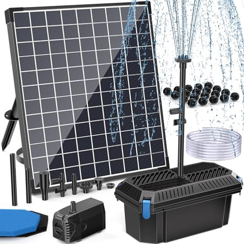 POPOSOAP Bomba de agua solar con fuente, bomba solar de 25 W, 410 GPH ajustable, filtro con tubo para estanques al aire libre, pecera, piscina, jardín, cascada