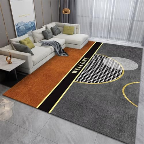 ROSURUG Terrassen Deko Zimmer Deko Aesthetic Teenager Deko Für Wohnzimmer Der halbrunde geometrisch Bedruckte dekorative Wohnzimmerteppich ist pflegeleicht Teppichläufer Flur(Grau 120X200cm)