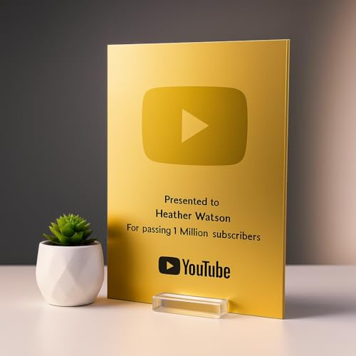 Plaque To Reality YouTube 1+ Subscriber Play Button Award - Letrero decorativo acrílico dorado