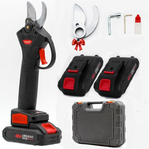 081 Store - Forbice Potatura con 2 Batterie da 48V 2 Lama di ricambio e Comoda Valigetta, Cesoia a Batteria Professionale Cesoie Elettriche portatile, Lavora ininterrottamente 6/7 ore