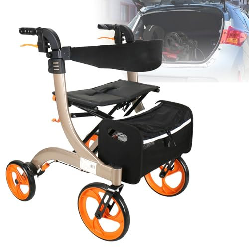 Elektrorollstuhl, zusammenklappbar, leicht, Rollator, Gehhilfe, unterstützt 100 kg, Rollstuhl, elektrisch, zusammenklappbar, für ältere und behinderte Menschen, höhenverstellbar,ChampagneColor