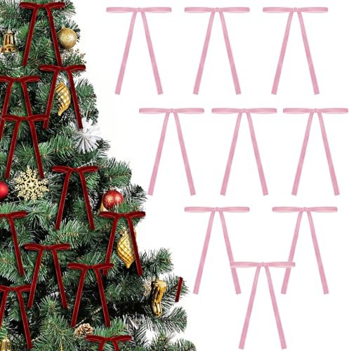 COSORO 36 Pezzi Fiocco Velluto Natale,5 * 7 Pollici Fiocchi Rosa Natalizi Decorazioni Natale,Vintage Nastro Velluto Decori Natalizi per Albero per Ghirlande Matrimoni Decorazioni Casa Interni Esterni