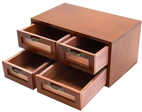Schreibtischorganizer Bambus Office Aufbewahrungsbox mit 4 Schubladen Creative Sticker Versteckte Schreibtischschublade Desktop Organizer Schubladenfach 30 * 18 * 15cm