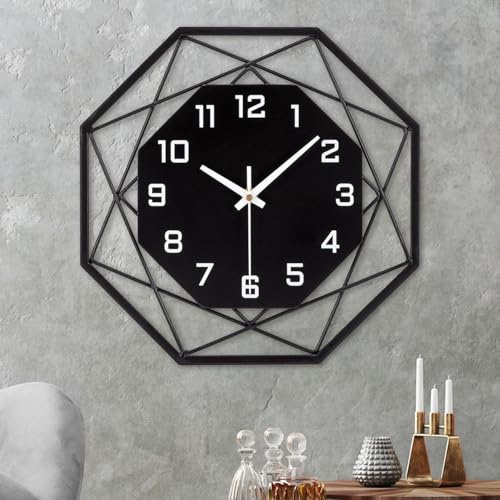 VIVILINEN Große Wanduhr Ohne Tickgeräusche 50cm aus schwarzem Metall