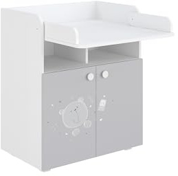 Shefa Kids 700 Table à langer avec tiroirs – Blanc/gris – Meuble de chambre d'enfant avec rangement et design élégant pour chambre de bébé