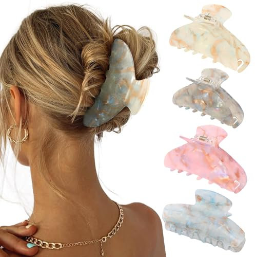Calkkrer 4 Stück Große Akryl-Haarklammern, Haarspange Groß, Haarklammer Dickes Haar, Claw Clip, Large Hair Barrettes, Haarspangen mit Großer Haarklammer