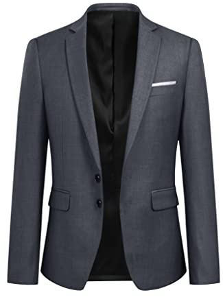 YOUTHUP Formell Slim Fit kavaj för män med två knappar Classqiue enfärgad jacka affärsbröllop bal, Färg: grå, XXL